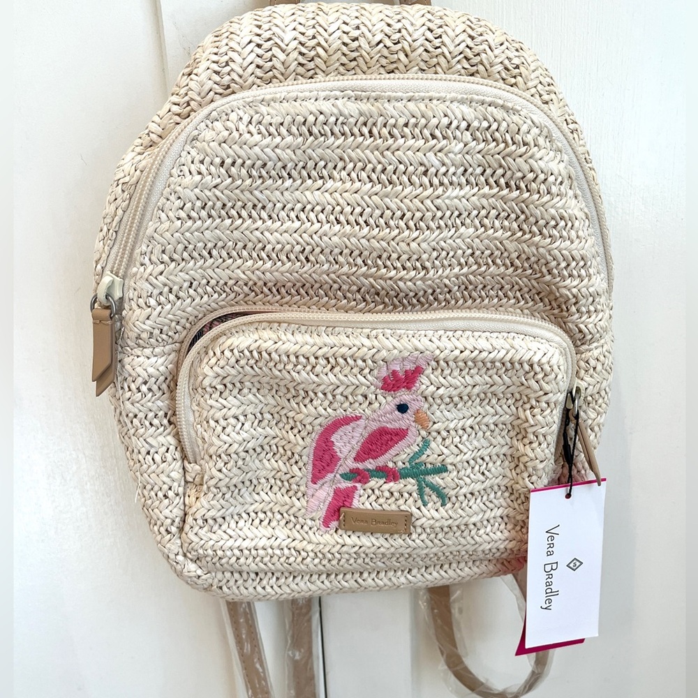 NWT!! Vera Bradley Light Natural Mini Straw Convertable Backpack Pink an… - Picture 3 of 10